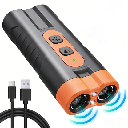 Upgraded Dual-Head Ultrasonic Dog Repeller and Bark Control Flashlight - 2-in-1 Rechargeable Portable Device for Pet Owners and Dog Walkers