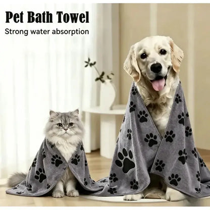 Ultrafine Fiber Super Absorbent Pet Grooming Towel for Dogs, 60x100 cm, Quick-Dry and Soft with Claw Print Design