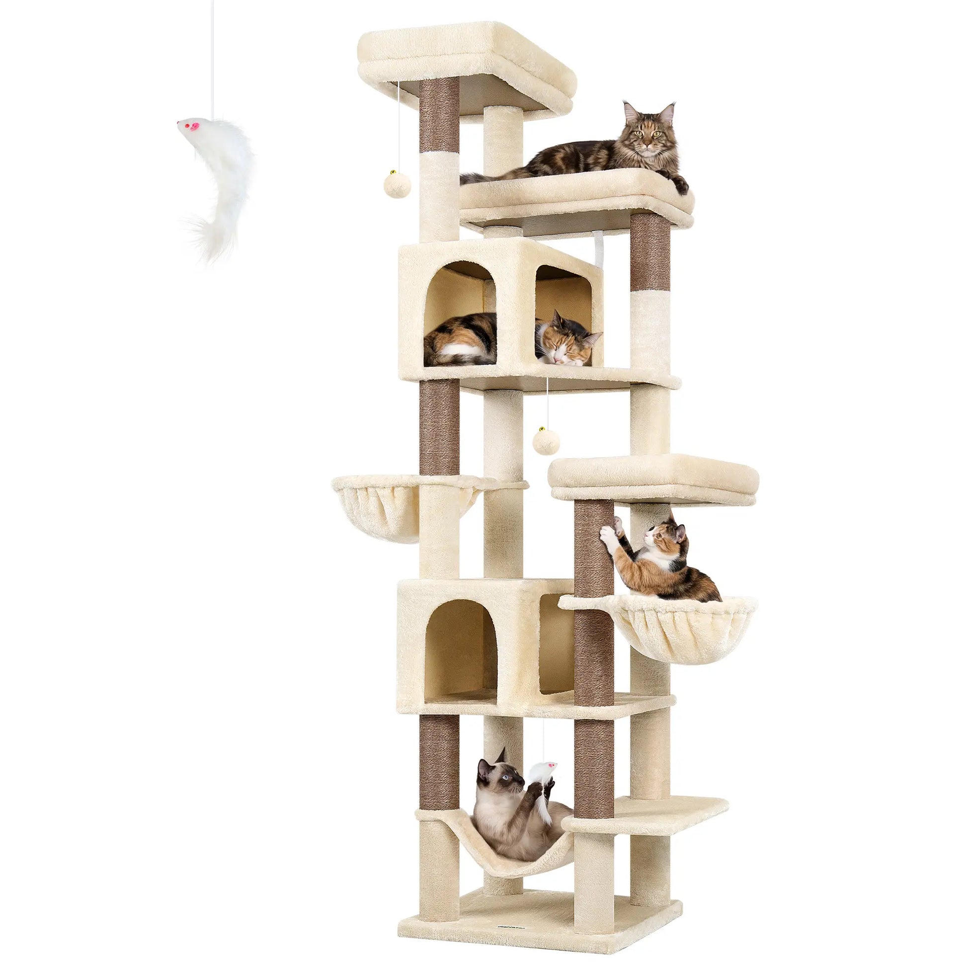 Globlazer Premium Heavy-Duty 82" Cat Mansion - Space-Saving Corner Cat Furniture Featuring 2 Condos and 7 Sisal Scratching Posts