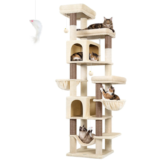 Globlazer Premium Heavy-Duty 82" Cat Mansion - Space-Saving Corner Cat Furniture Featuring 2 Condos and 7 Sisal Scratching Posts