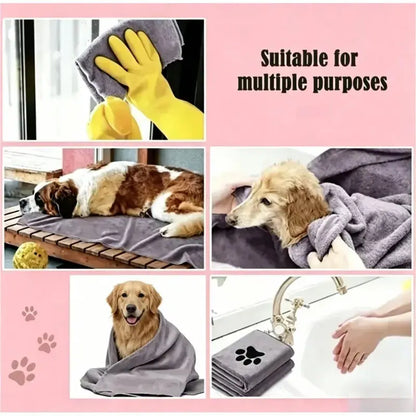 Ultrafine Fiber Super Absorbent Pet Grooming Towel for Dogs, 60x100 cm, Quick-Dry and Soft with Claw Print Design
