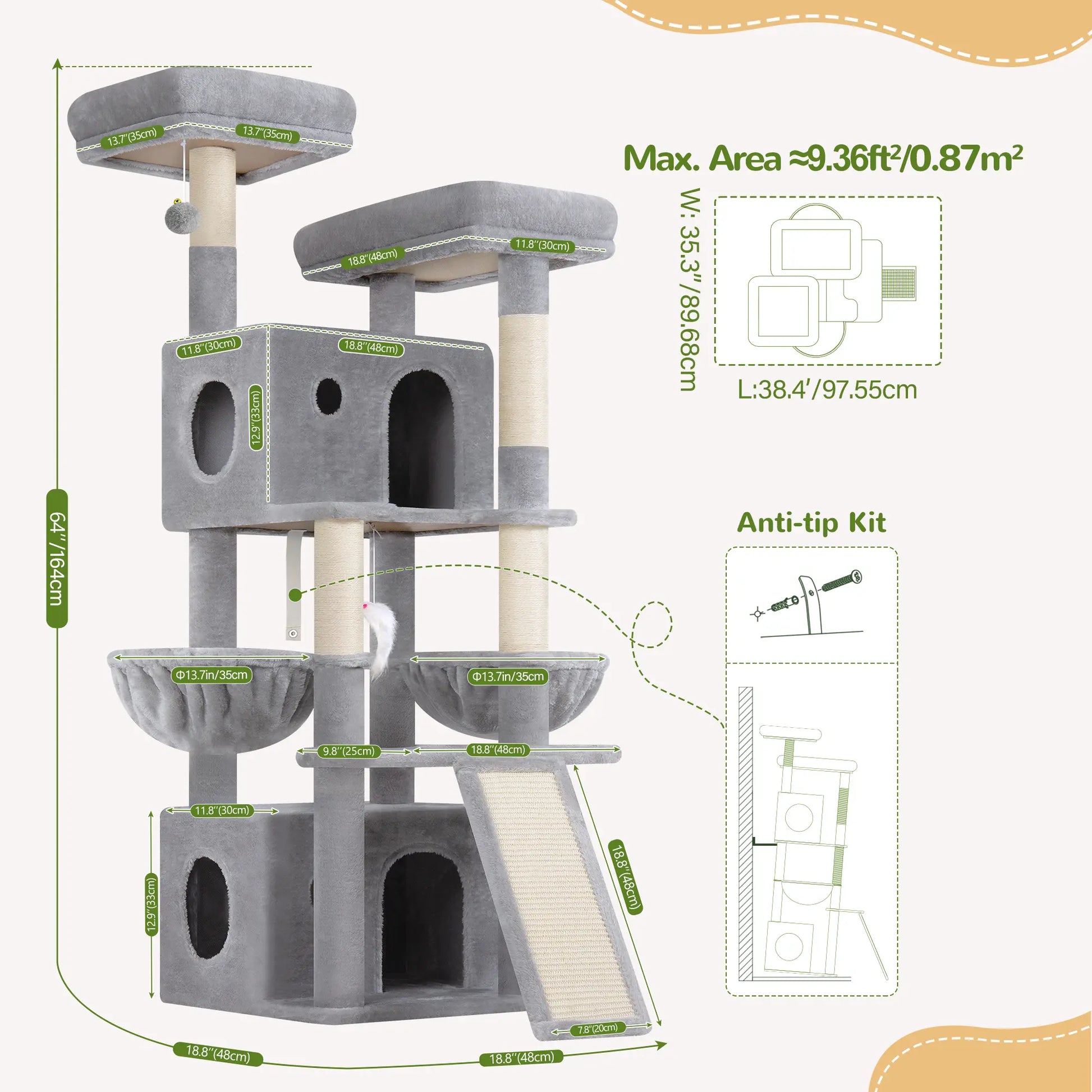 Globlazer F64B 64-Inch Heavy-Duty Multi-Level Cat Tower for Multiple Cats
