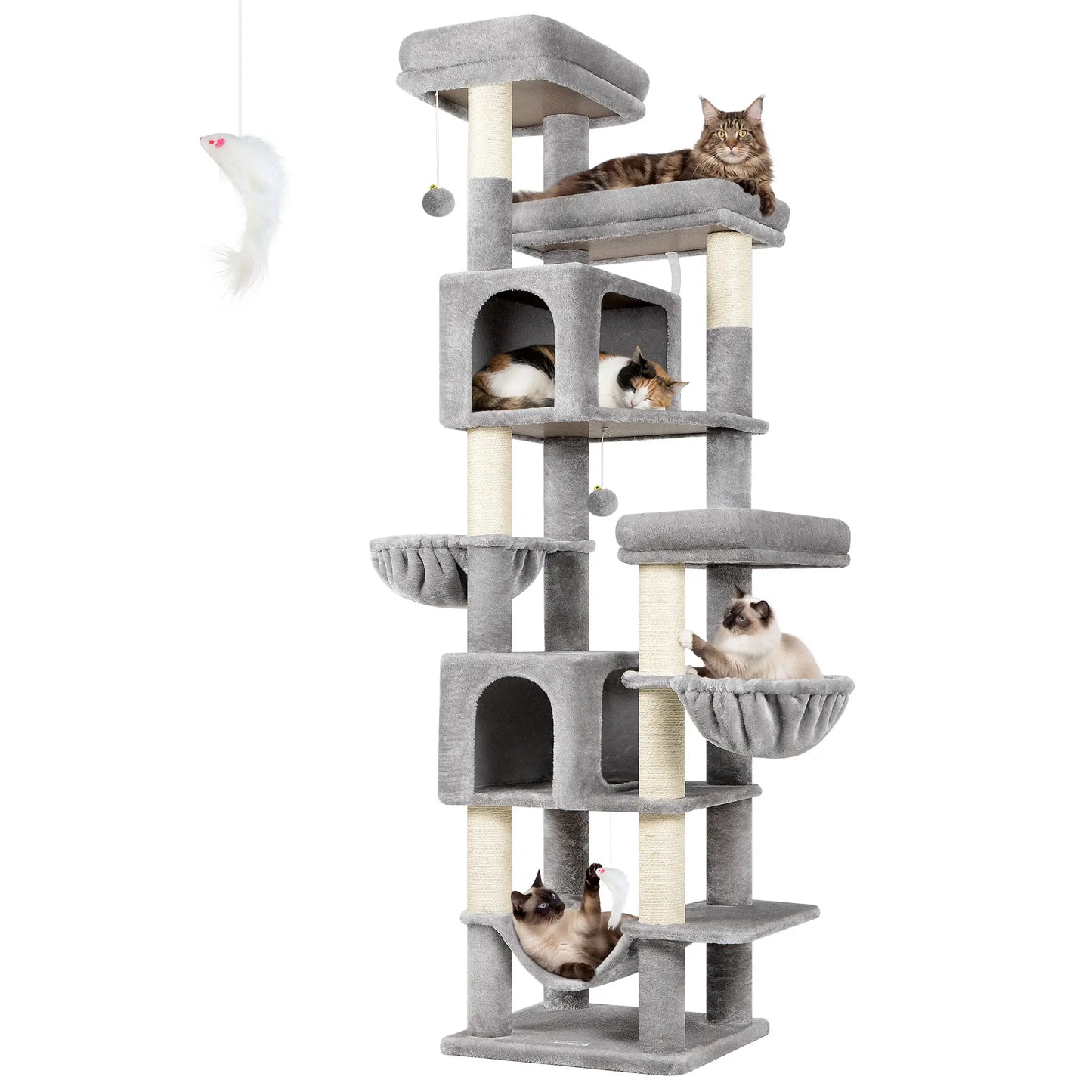 Globlazer Premium Heavy-Duty 82" Cat Mansion - Space-Saving Corner Cat Furniture Featuring 2 Condos and 7 Sisal Scratching Posts