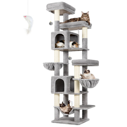Globlazer Premium Heavy-Duty 82" Cat Mansion - Space-Saving Corner Cat Furniture Featuring 2 Condos and 7 Sisal Scratching Posts