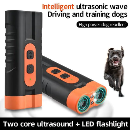 Upgraded Dual-Head Ultrasonic Dog Repeller and Bark Control Flashlight - 2-in-1 Rechargeable Portable Device for Pet Owners and Dog Walkers