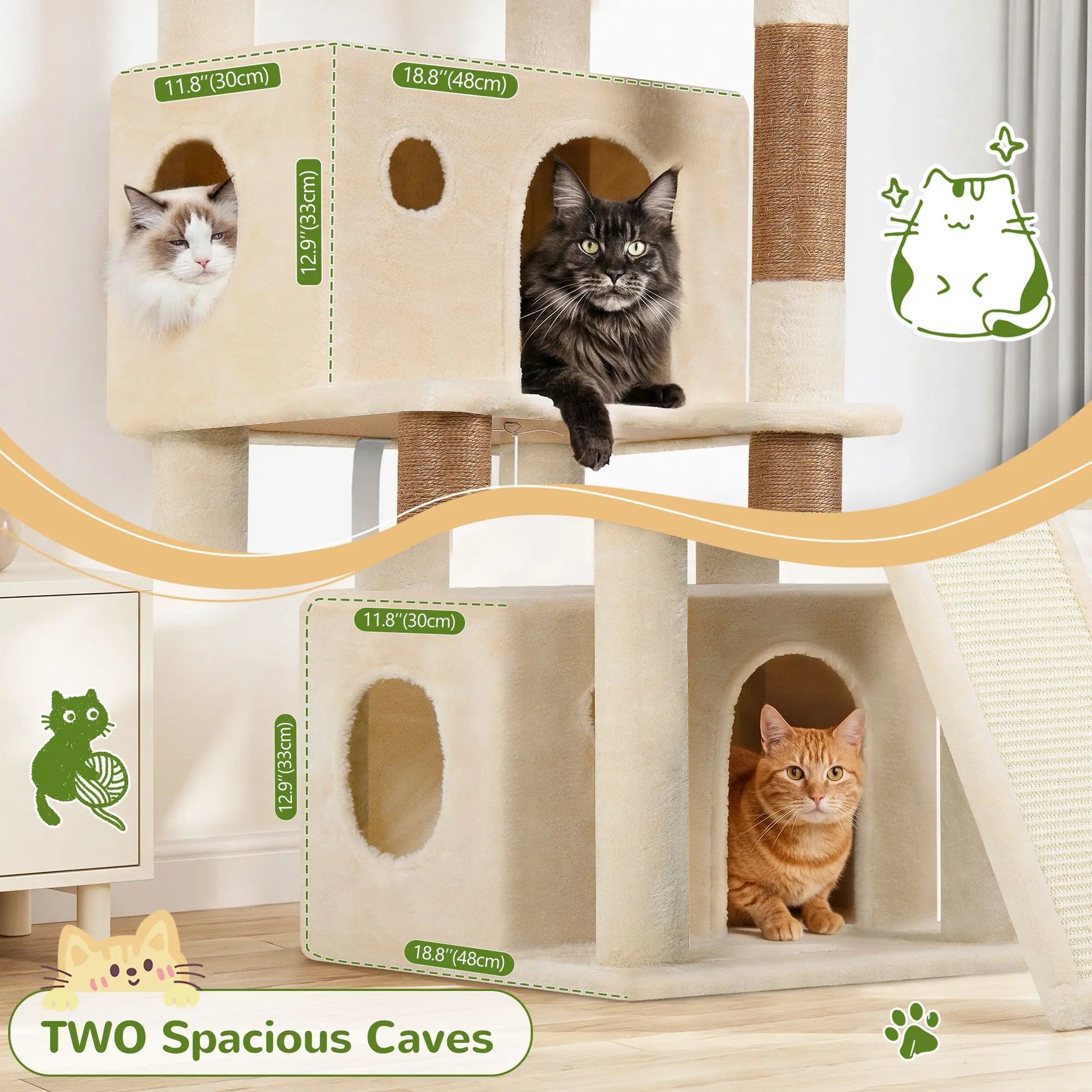 Globlazer F64B 64-Inch Heavy-Duty Multi-Level Cat Tower for Multiple Cats
