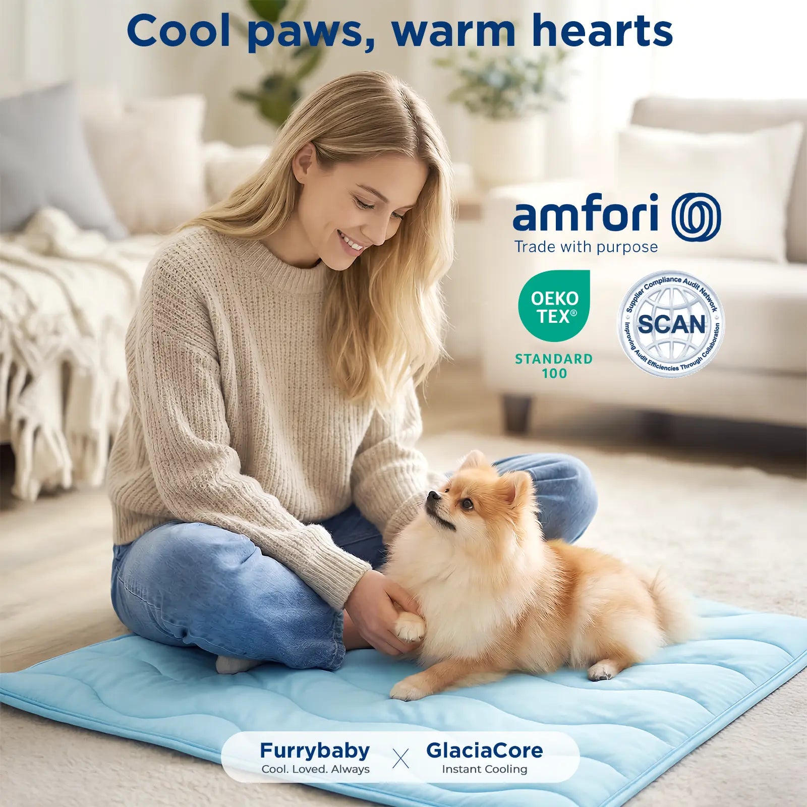Large Dog Cooling Mat - 30" x 20" Self-Cooling Pet Pad for Dogs and Cats, QMAX > 0.5, Thickened Cool Fiber, Durable and Portable for Indoor/Outdoor Use, Blue