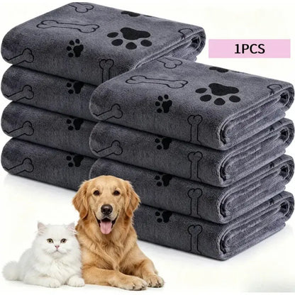 Ultrafine Fiber Super Absorbent Pet Grooming Towel for Dogs, 60x100 cm, Quick-Dry and Soft with Claw Print Design
