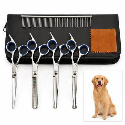 Professional 6-in-1 Pet Grooming Scissors Set | Safety Round Tips | Durable Stainless Steel | Dog and Cat Hair Cutting Kit