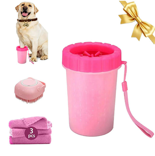 Portable Dog Paw Cleaner with Absorbent Towels - Effective Mud and Dirt Removal for Small, Medium, and Large Dogs and Cats - Ergonomic Grip Design