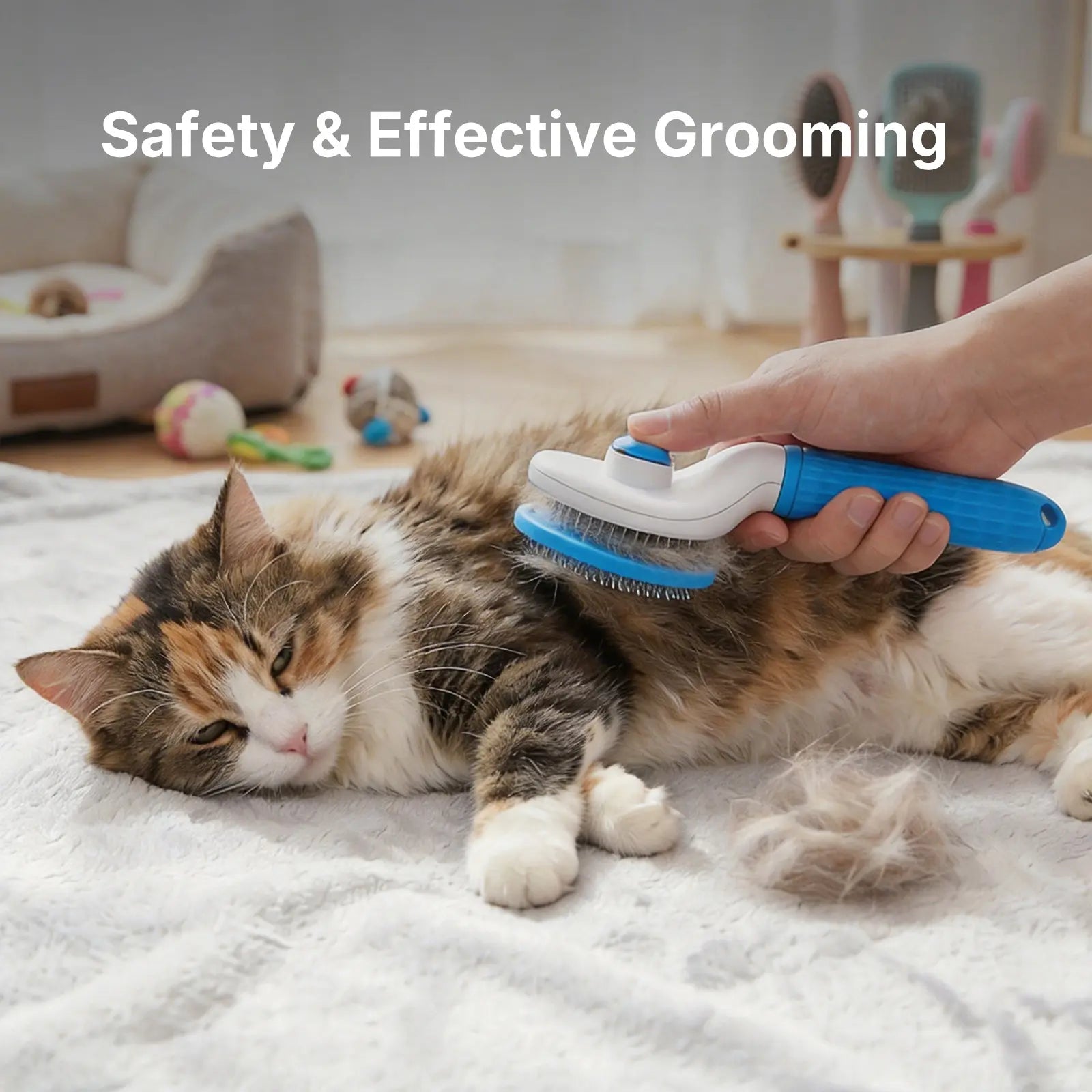 Self-Cleaning Slicker Brush for Cats and Dogs - Professional Pet Grooming Tool for Shedding, Gentle Massage, and Effortless Hair Removal, Blue
