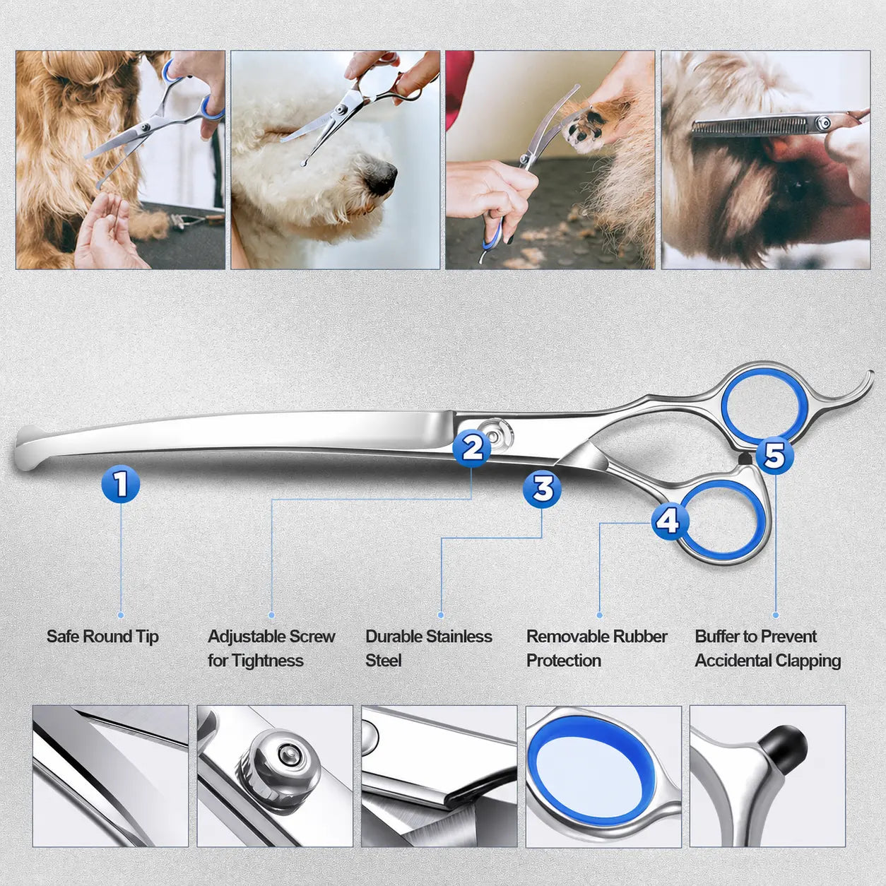 Professional 6-in-1 Pet Grooming Scissors Set | Safety Round Tips | Durable Stainless Steel | Dog and Cat Hair Cutting Kit