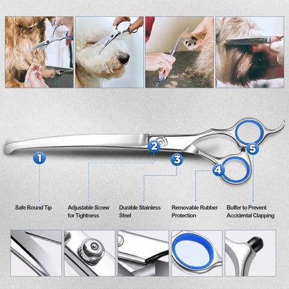 Professional 6-in-1 Pet Grooming Scissors Set | Safety Round Tips | Durable Stainless Steel | Dog and Cat Hair Cutting Kit
