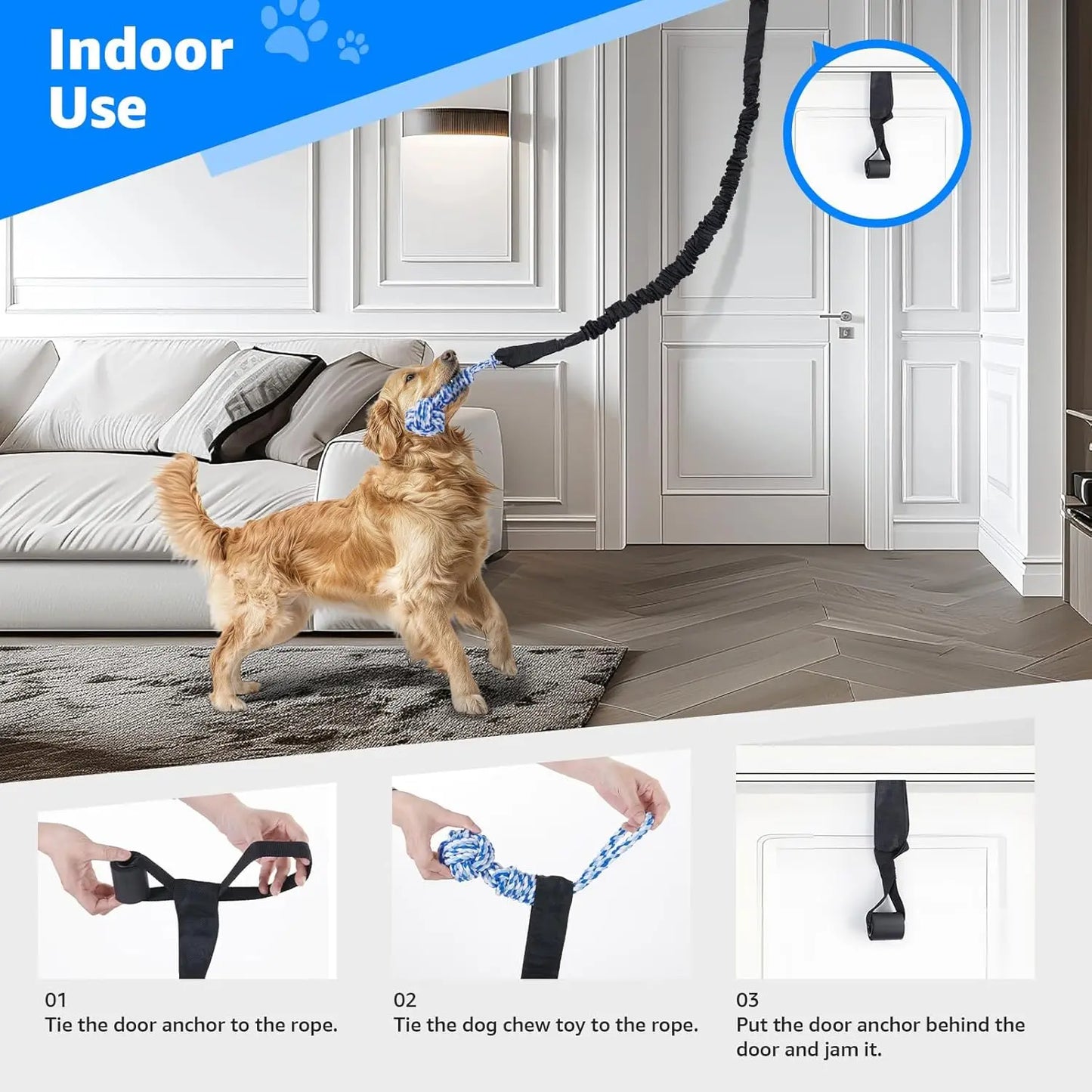 Spring Pole Tug of War Rope Toys for Medium to Large Dogs - Interactive Bungee Exercise Ropes for Indoor and Outdoor Use (Door Style)