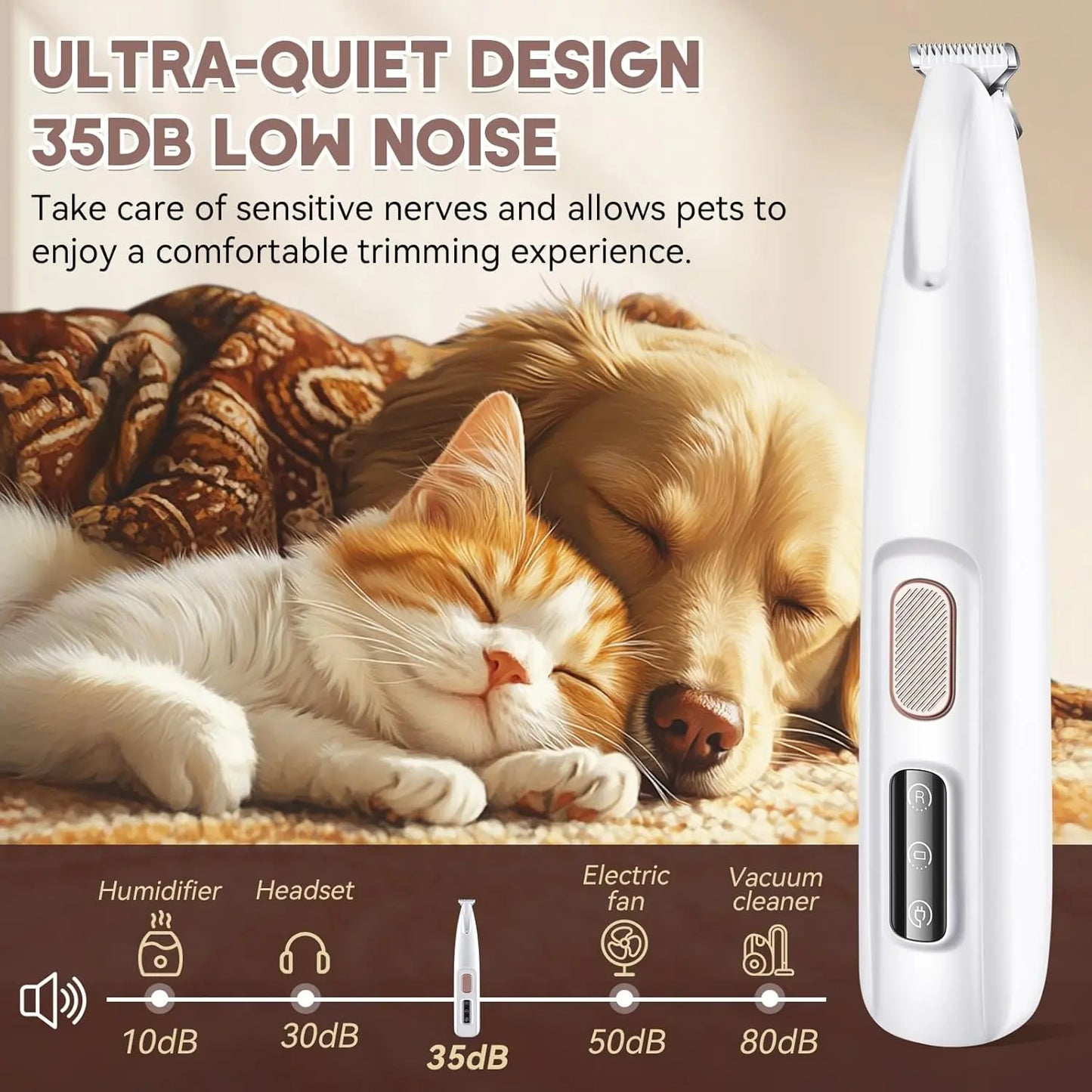 Multifunctional Waterproof Rechargeable Pet Hair Trimmer with LED Light for Small Dogs and Cats - Quiet 50dB Shaving Tool for Paws, Eyes, Ears, Face, and Buttocks