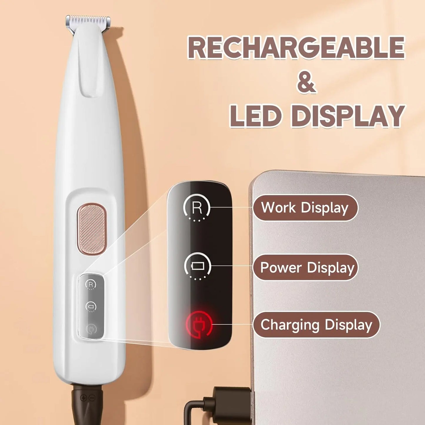 Multifunctional Waterproof Rechargeable Pet Hair Trimmer with LED Light for Small Dogs and Cats - Quiet 50dB Shaving Tool for Paws, Eyes, Ears, Face, and Buttocks