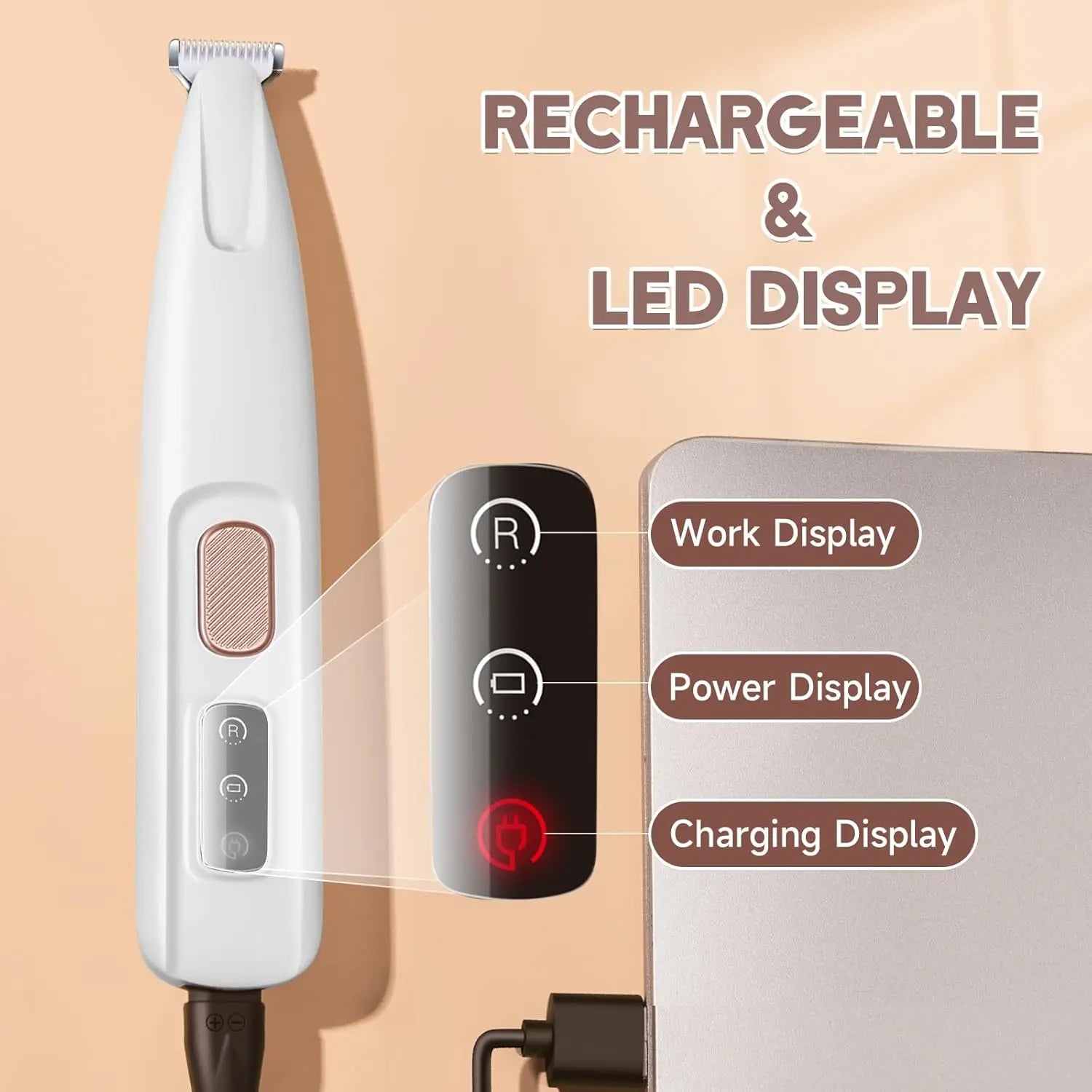 Multifunctional Waterproof Rechargeable Pet Hair Trimmer with LED Light for Small Dogs and Cats - Quiet 50dB Shaving Tool for Paws, Eyes, Ears, Face, and Buttocks