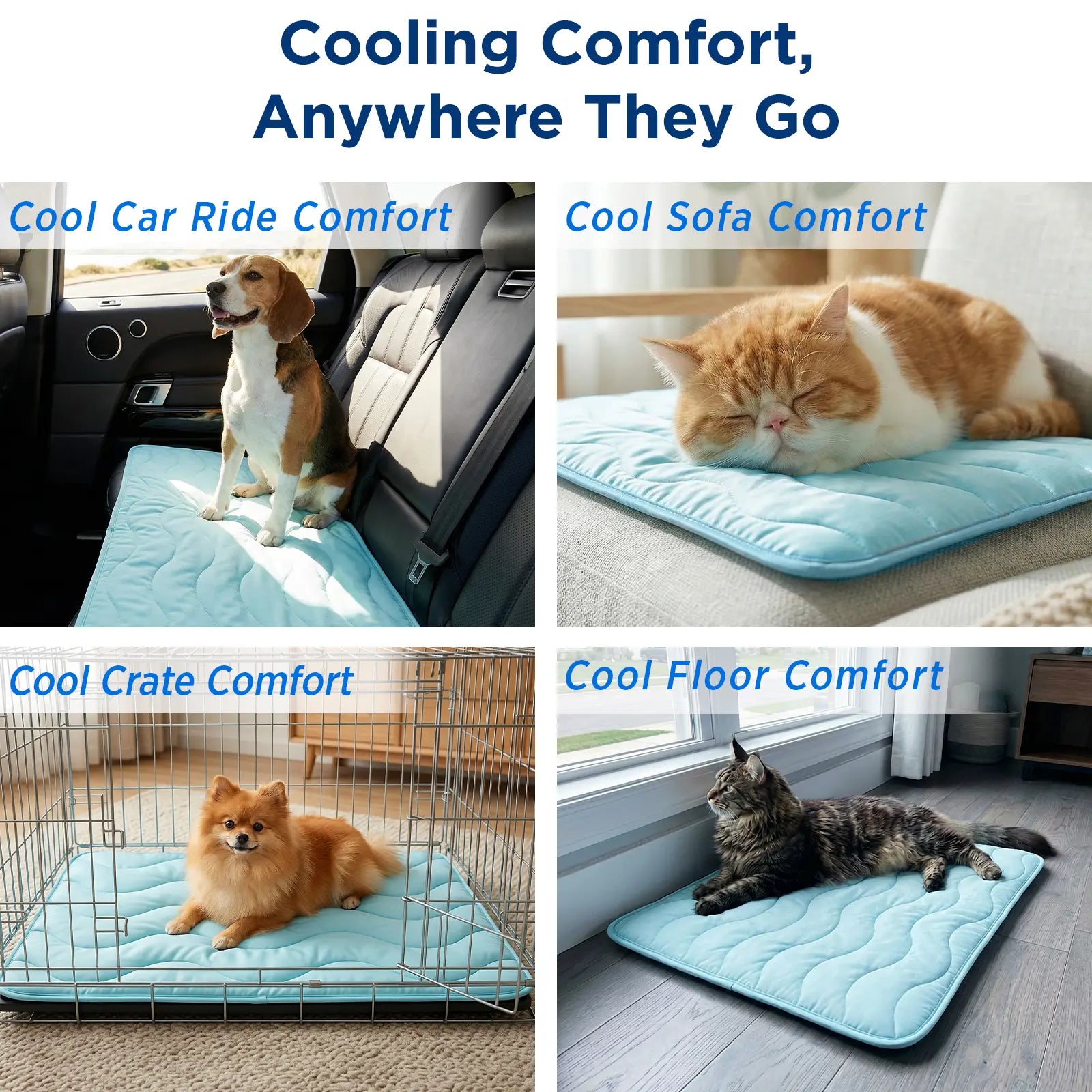 Large Dog Cooling Mat - 30" x 20" Self-Cooling Pet Pad for Dogs and Cats, QMAX > 0.5, Thickened Cool Fiber, Durable and Portable for Indoor/Outdoor Use, Blue