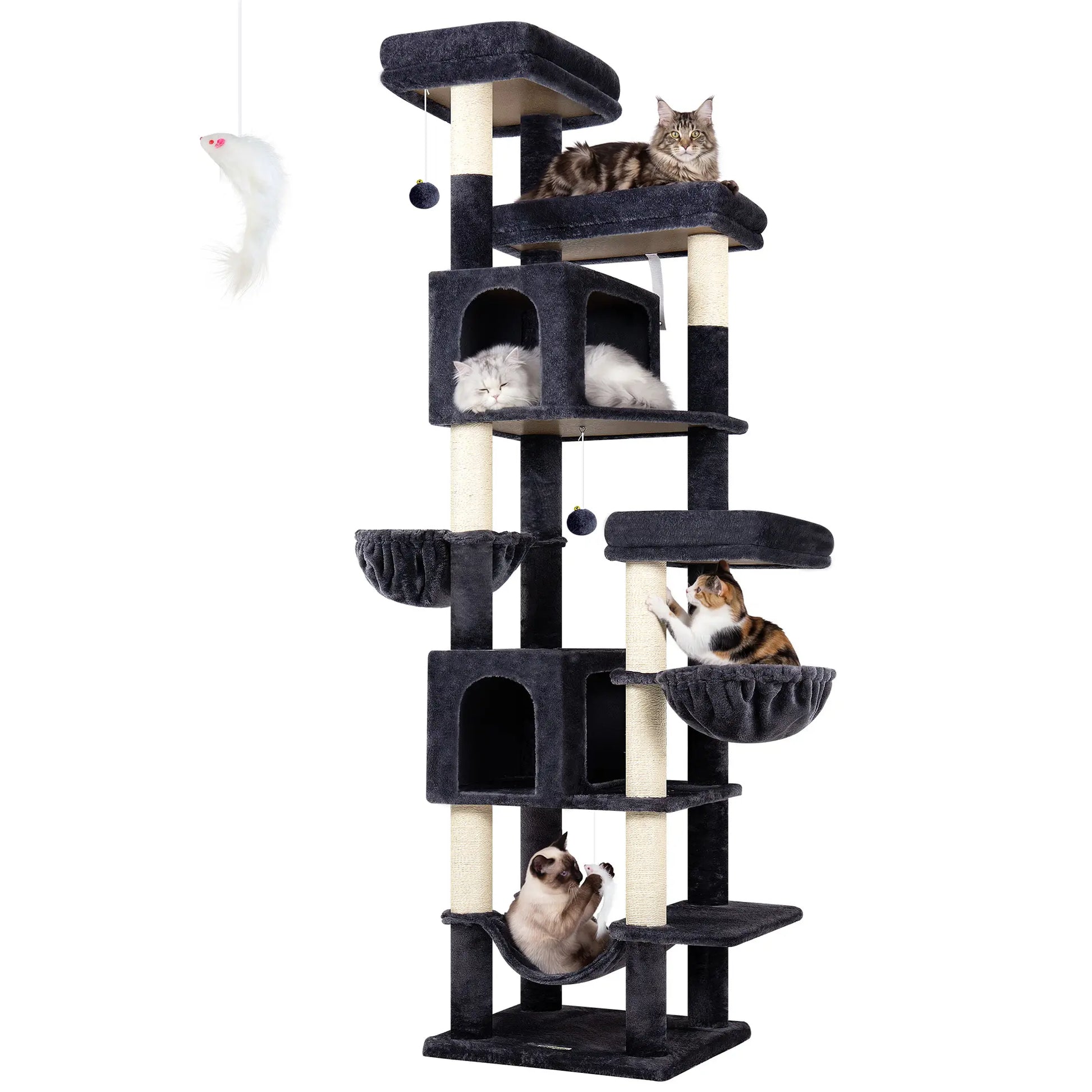 Globlazer Premium Heavy-Duty 82" Cat Mansion - Space-Saving Corner Cat Furniture Featuring 2 Condos and 7 Sisal Scratching Posts