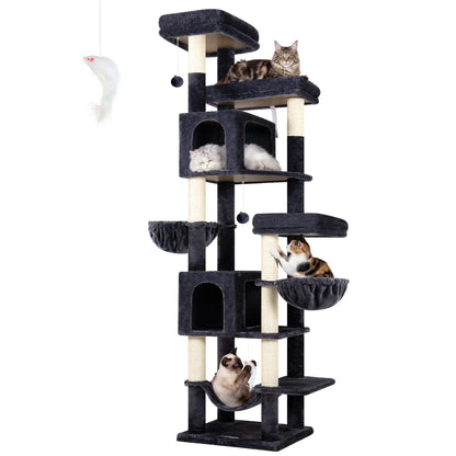 Globlazer Premium Heavy-Duty 82" Cat Mansion - Space-Saving Corner Cat Furniture Featuring 2 Condos and 7 Sisal Scratching Posts