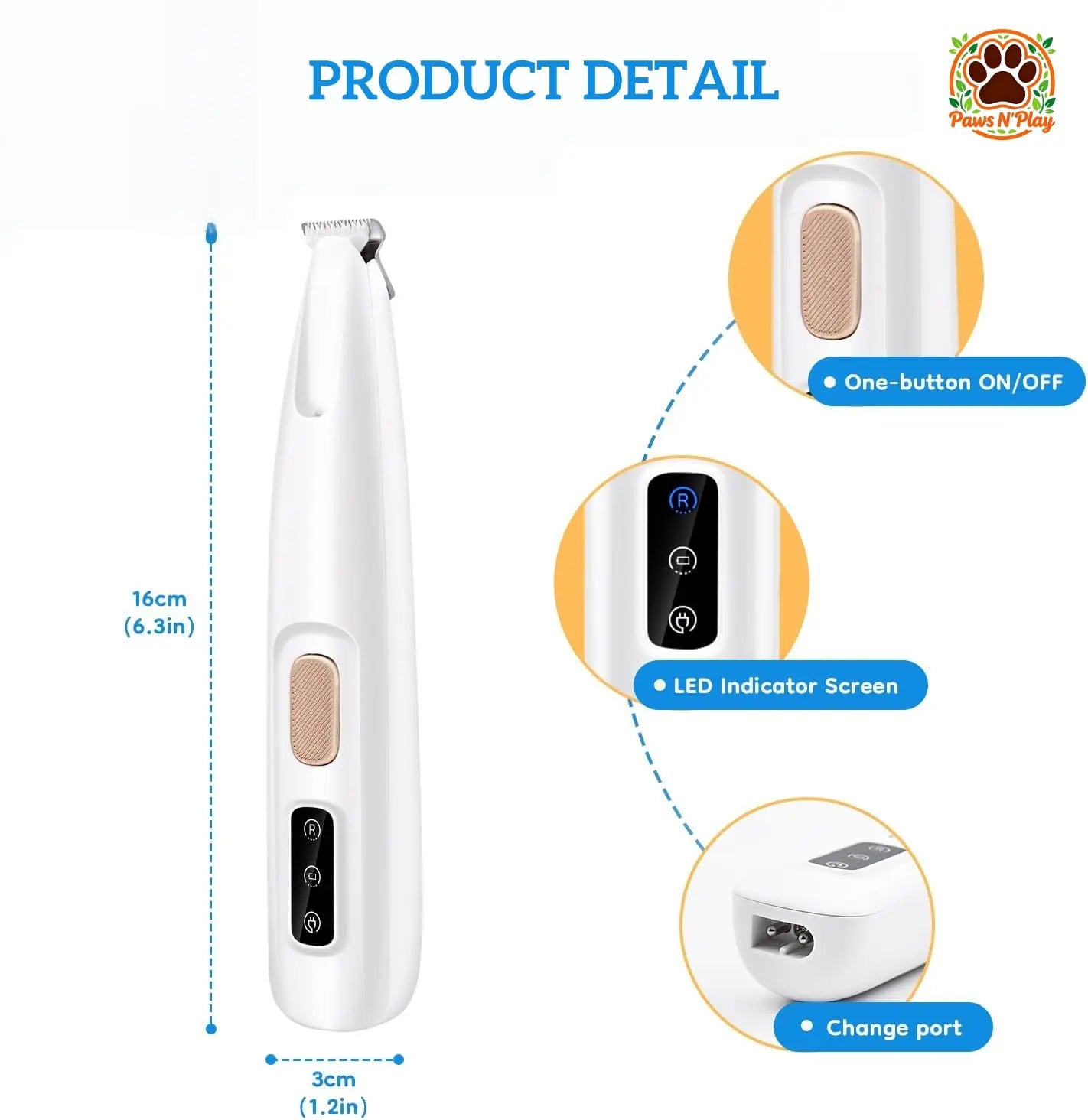 Multifunctional Waterproof Rechargeable Pet Hair Trimmer with LED Light for Small Dogs and Cats - Quiet 50dB Shaving Tool for Paws, Eyes, Ears, Face, and Buttocks