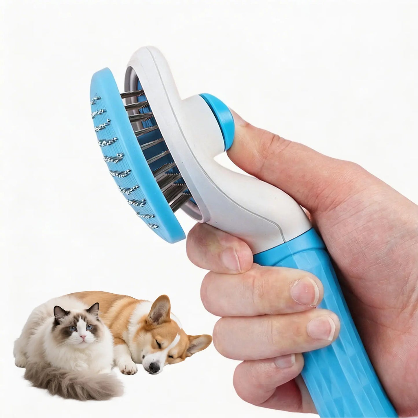 Self-Cleaning Slicker Brush for Cats and Dogs - Professional Pet Grooming Tool for Shedding, Gentle Massage, and Effortless Hair Removal, Blue