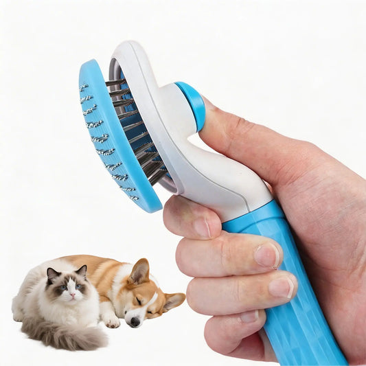 Self-Cleaning Slicker Brush for Cats and Dogs - Professional Pet Grooming Tool for Shedding, Gentle Massage, and Effortless Hair Removal, Blue