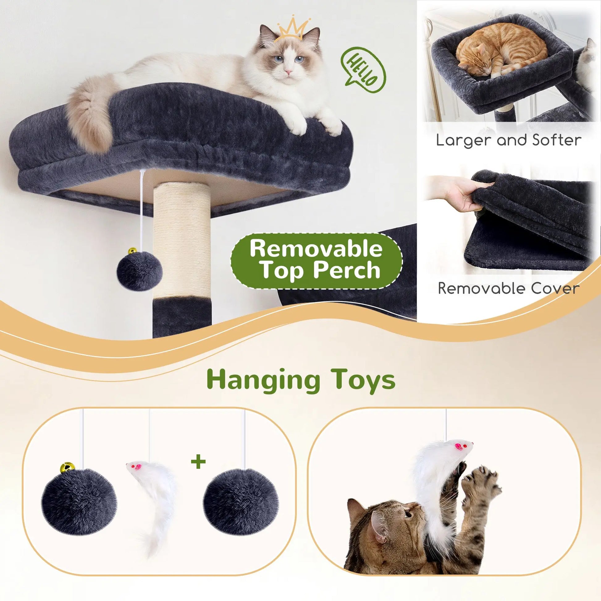 Globlazer F64B 64-Inch Heavy-Duty Multi-Level Cat Tower for Multiple Cats