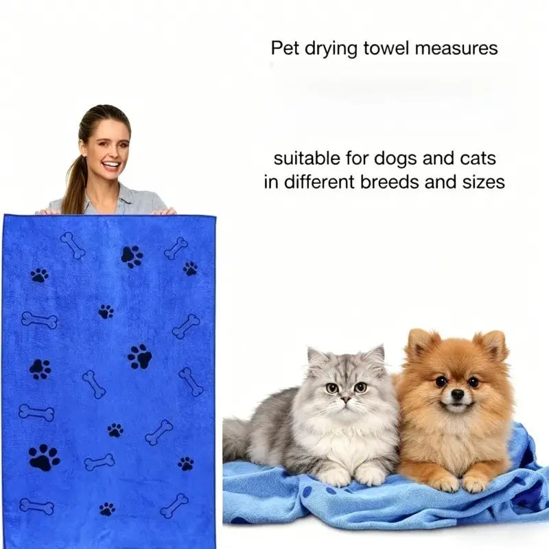 Ultrafine Fiber Super Absorbent Pet Grooming Towel for Dogs, 60x100 cm, Quick-Dry and Soft with Claw Print Design