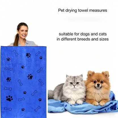 Ultrafine Fiber Super Absorbent Pet Grooming Towel for Dogs, 60x100 cm, Quick-Dry and Soft with Claw Print Design