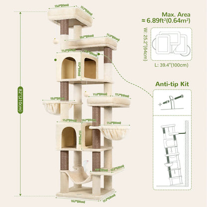Globlazer Premium Heavy-Duty 82" Cat Mansion - Space-Saving Corner Cat Furniture Featuring 2 Condos and 7 Sisal Scratching Posts