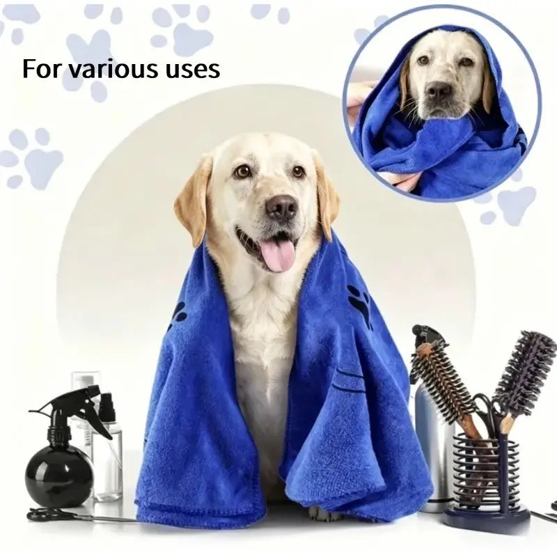 Ultrafine Fiber Super Absorbent Pet Grooming Towel for Dogs, 60x100 cm, Quick-Dry and Soft with Claw Print Design
