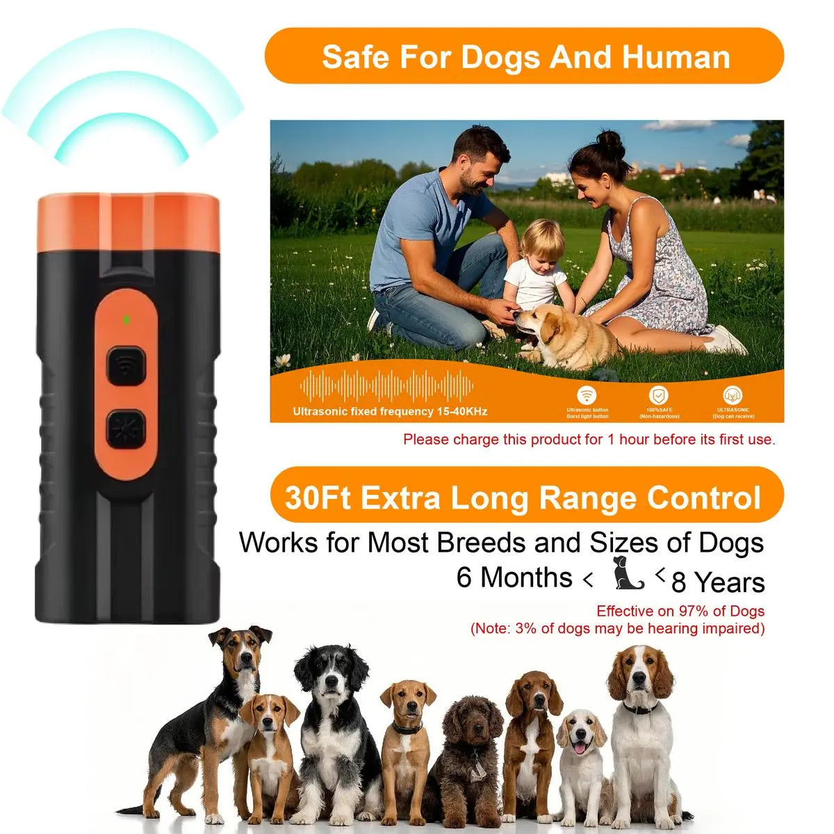 Upgraded Dual-Head Ultrasonic Dog Repeller and Bark Control Flashlight - 2-in-1 Rechargeable Portable Device for Pet Owners and Dog Walkers