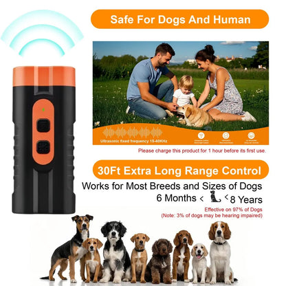 Upgraded Dual-Head Ultrasonic Dog Repeller and Bark Control Flashlight - 2-in-1 Rechargeable Portable Device for Pet Owners and Dog Walkers