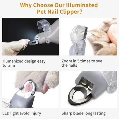 Professional Pet Nail Clipper with LED Light - Safe and Painless Trimming Scissors for Dogs and Cats