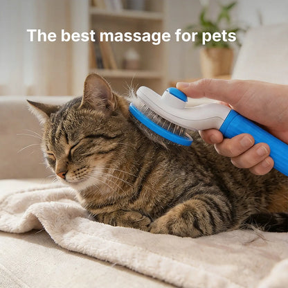 Self-Cleaning Slicker Brush for Cats and Dogs - Professional Pet Grooming Tool for Shedding, Gentle Massage, and Effortless Hair Removal, Blue