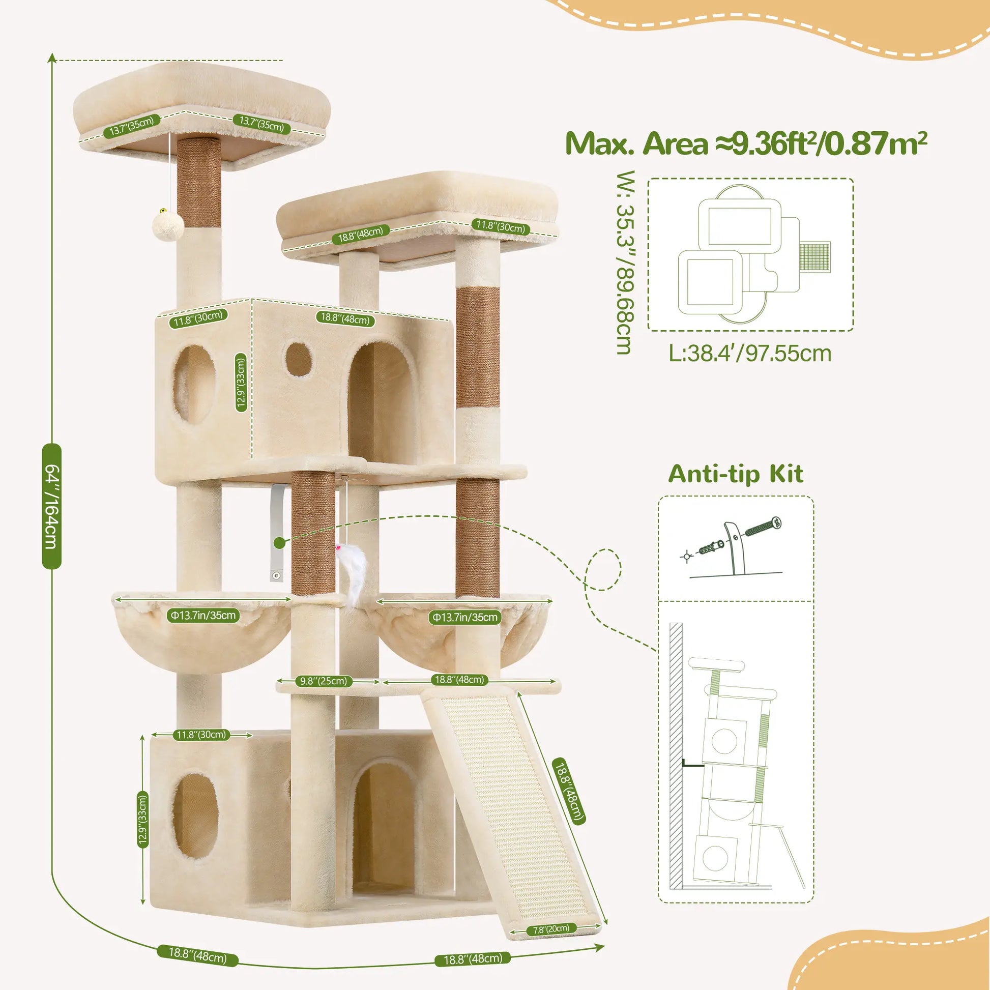Globlazer F64B 64-Inch Heavy-Duty Multi-Level Cat Tower for Multiple Cats