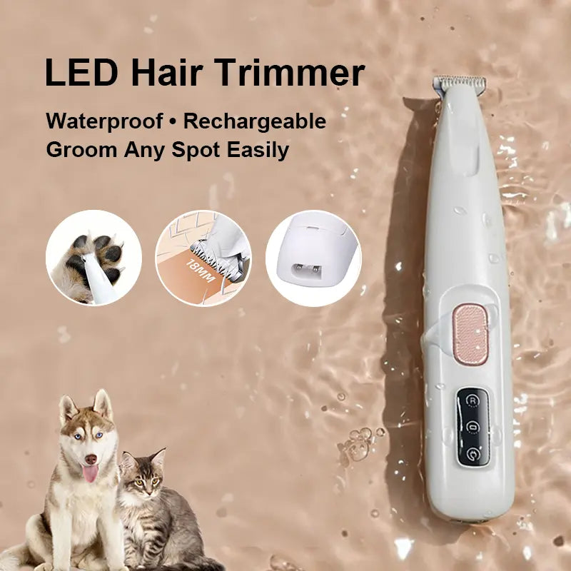 Multifunctional Waterproof Rechargeable Pet Hair Trimmer with LED Light for Small Dogs and Cats - Quiet 50dB Shaving Tool for Paws, Eyes, Ears, Face, and Buttocks