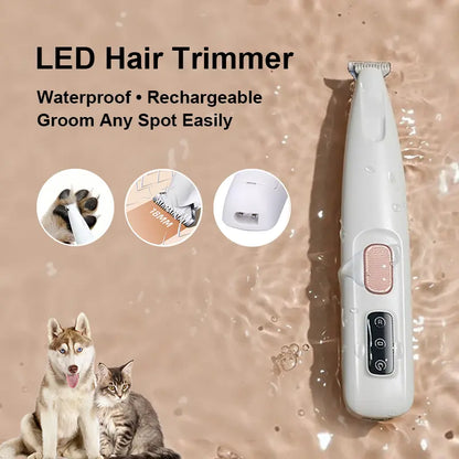 Multifunctional Waterproof Rechargeable Pet Hair Trimmer with LED Light for Small Dogs and Cats - Quiet 50dB Shaving Tool for Paws, Eyes, Ears, Face, and Buttocks