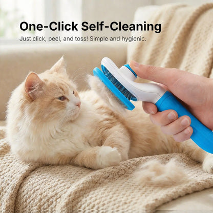 Self-Cleaning Slicker Brush for Cats and Dogs - Professional Pet Grooming Tool for Shedding, Gentle Massage, and Effortless Hair Removal, Blue