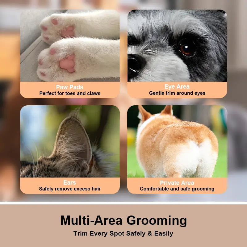 Multifunctional Waterproof Rechargeable Pet Hair Trimmer with LED Light for Small Dogs and Cats - Quiet 50dB Shaving Tool for Paws, Eyes, Ears, Face, and Buttocks