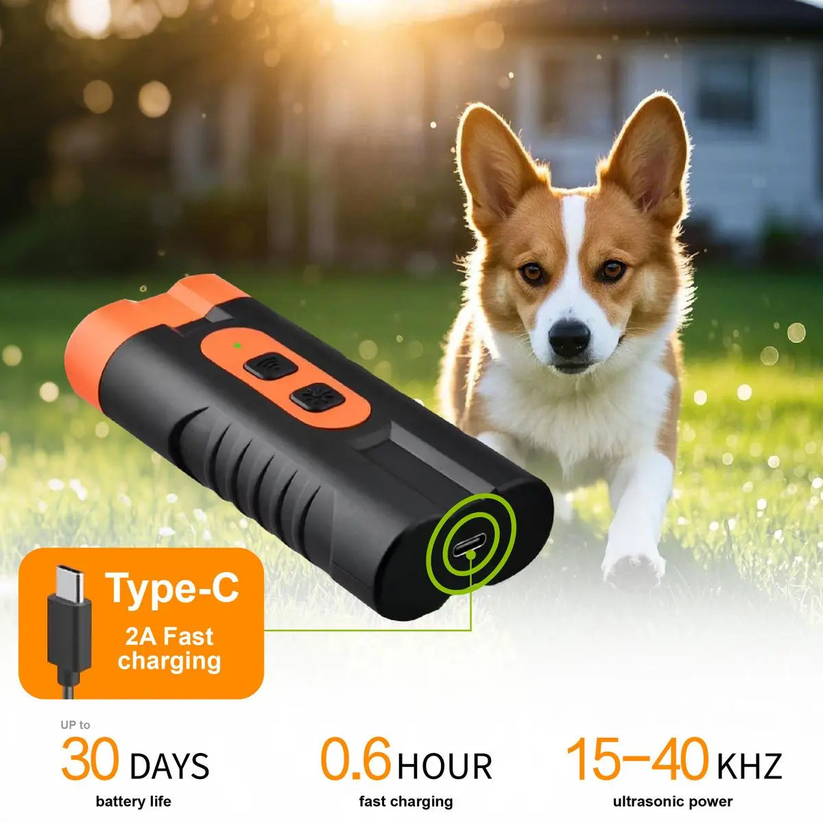 Upgraded Dual-Head Ultrasonic Dog Repeller and Bark Control Flashlight - 2-in-1 Rechargeable Portable Device for Pet Owners and Dog Walkers